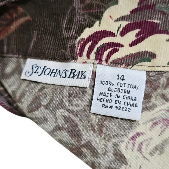 St. John’s Bay Women 14 Brown Purple Floral Corduroy Midi Skirt Cottagecore VTG - Picture 5 of 6